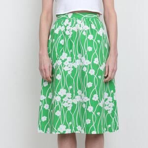 Vintage 1970s Green Floral Cotton Midi Skirt XS
